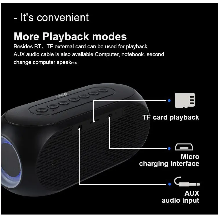 Портативная колонка часы будильник Kisonli LP2S Bluetooth 1200 mAh 5 Вт Black - фото 5