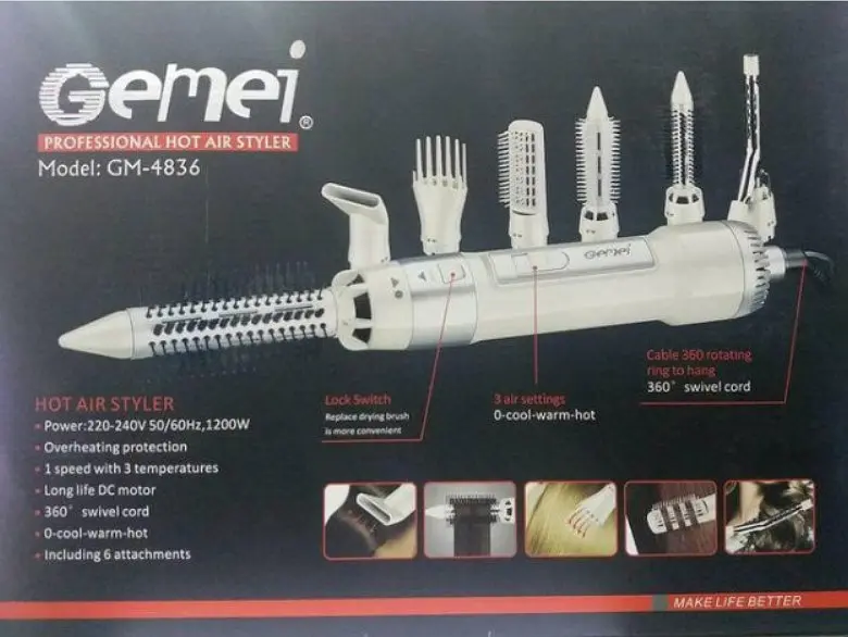 Фен-браш для укладання волосся Gemei GM-4836 1200W Рожевий (2104618631) - фото 7