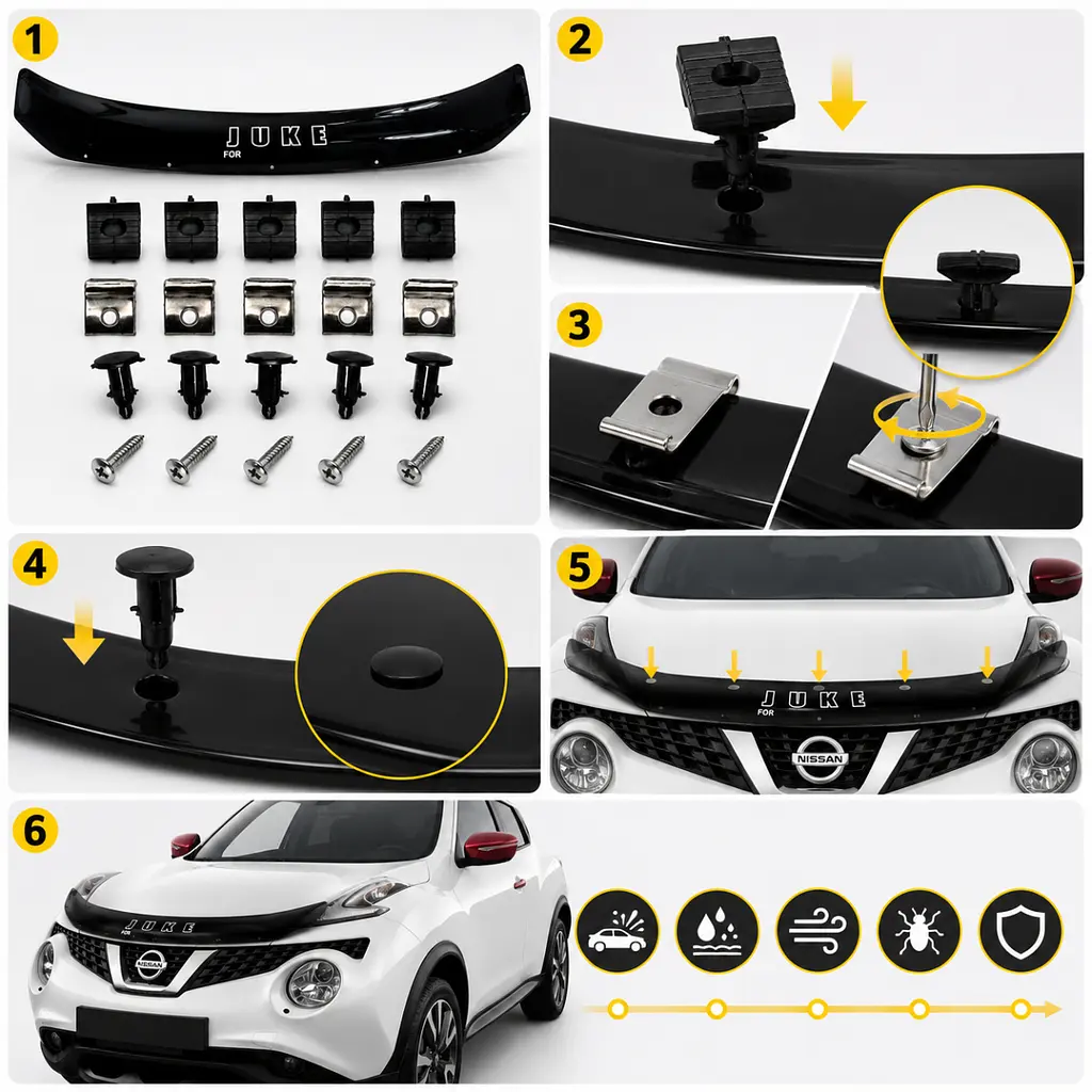 Дефлектор капота мухобойка Nissan Juke 2010-1019 Євро Кріплення Vip Tuning (NS35) - фото 2