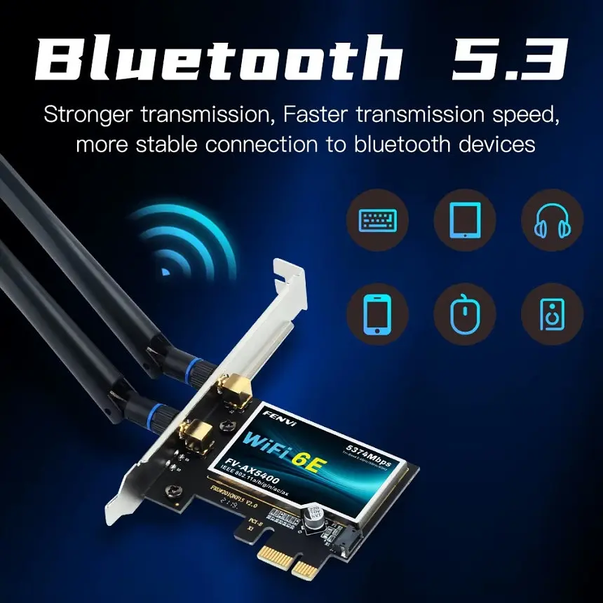 Сетевая карта Fenvi FV-AX5400 Bluetooth 5.3 + Wi-Fi 2.4 / 5 / 6 GHz PCI-E с антеннами (18842) - фото 6