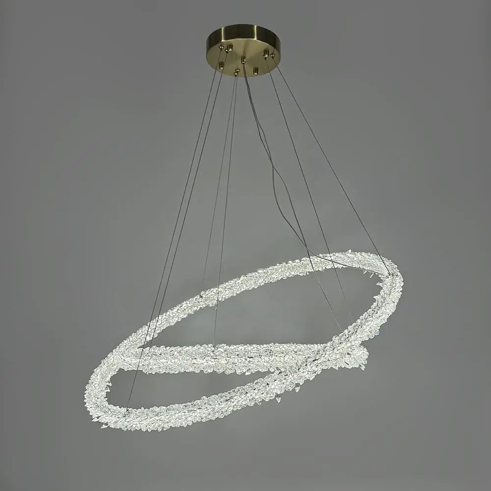 Невероятная хрустальная подвесная латунная люстра Ø 80+60 см | Ст. MD9105R-800+600 AB | Line F - фото 2