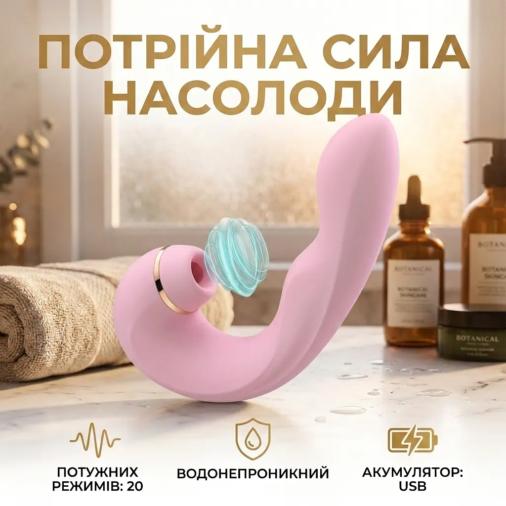 Вібратор подвійний для клітора та точки G з силікону 16.5 см 20 режимів вібрації водонепроникний Рожевий - фото 2