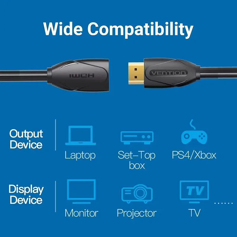 Кабель HDMI M - F (подовжувач), 1.0 м, V2.0, 4K 60Hz PVC Vention - фото 5