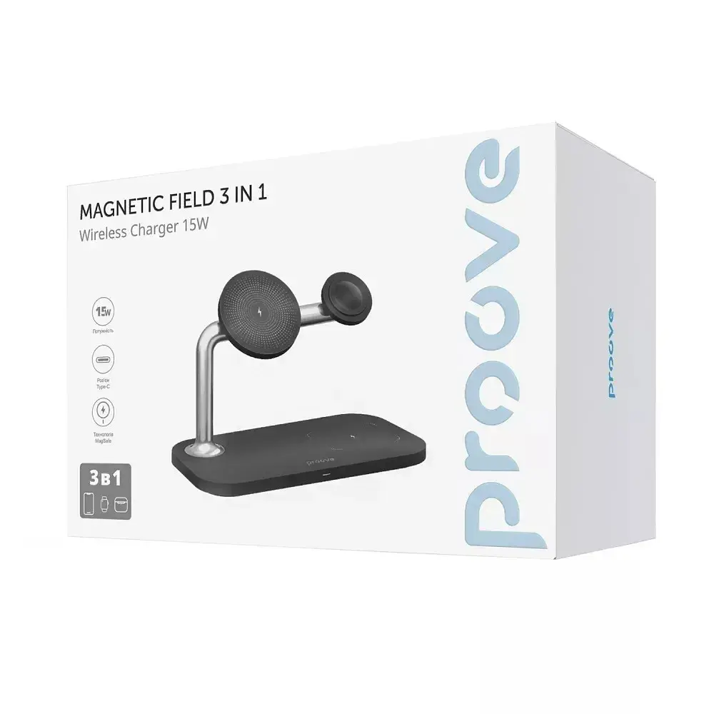 Бездротовий зарядний пристрій Proove Magnetic Field 3in1 15W Black (WSMF15010001) - фото 5