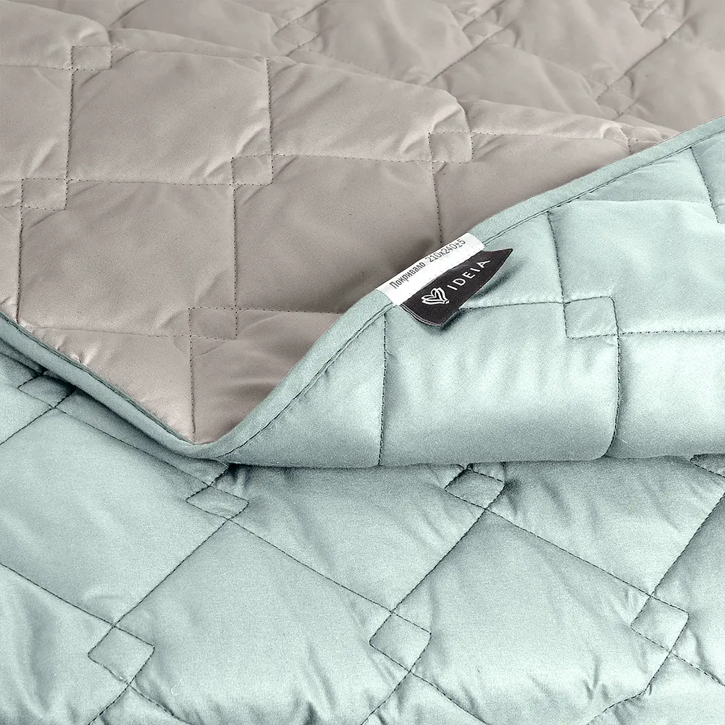 Двостороннє покривало Ideia Стиль Cube м'ята та світло-сірий 240 х 210 см (8-32405) - фото 2