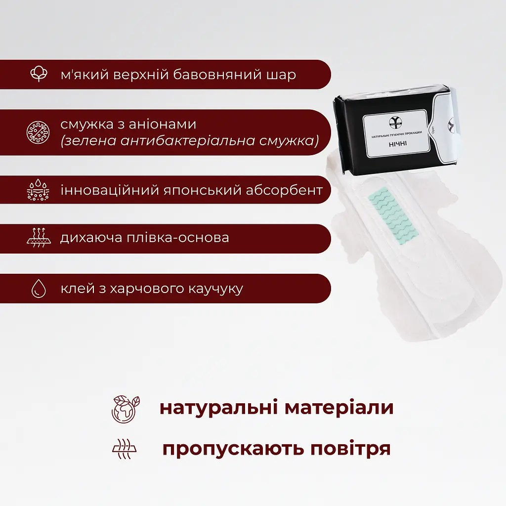 Нічні жіночі натуральні гігієнічні прокладки FEEL FINE (для місячних) - фото 3