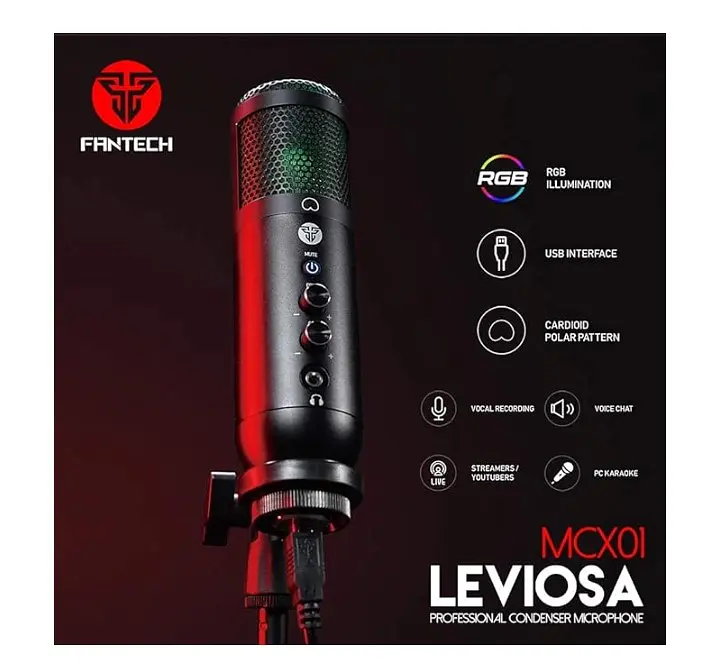 Конденсаторний мікрофон для подкастів, потокової передачі FANTECH LEVIOSA MCX-01, кардіоїдний дизайн з поп-фільтром та ехо-контролем - фото 2