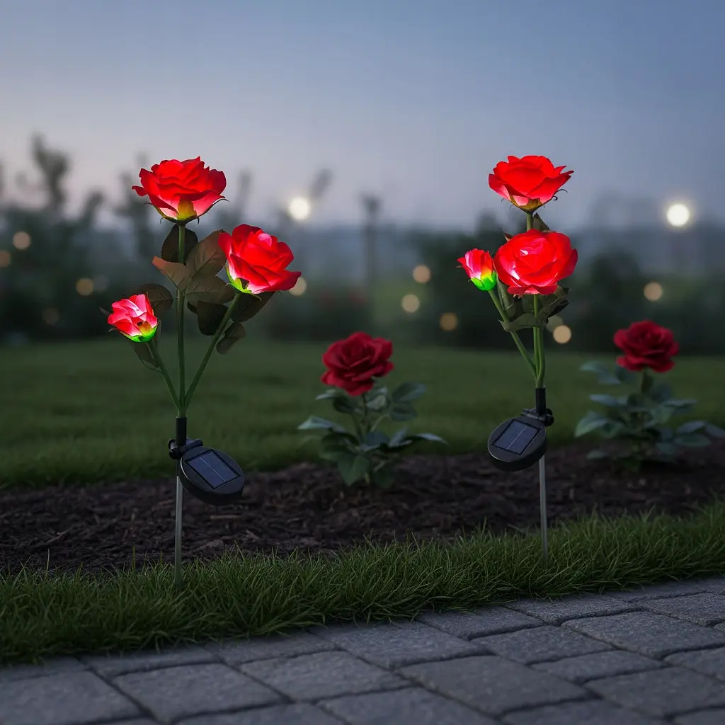 Садовий світильник SunLamp на сонячній батареї — троянда LED, 2 шт., датчик присмерку - фото 3