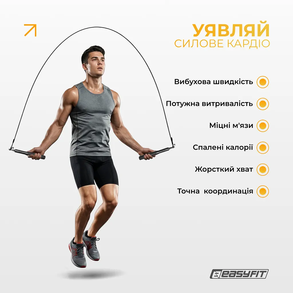 Швидкісна скакалка EasyFit Aluminium зі сталевим тросом та алюмінієвими ручками чорна - фото 2