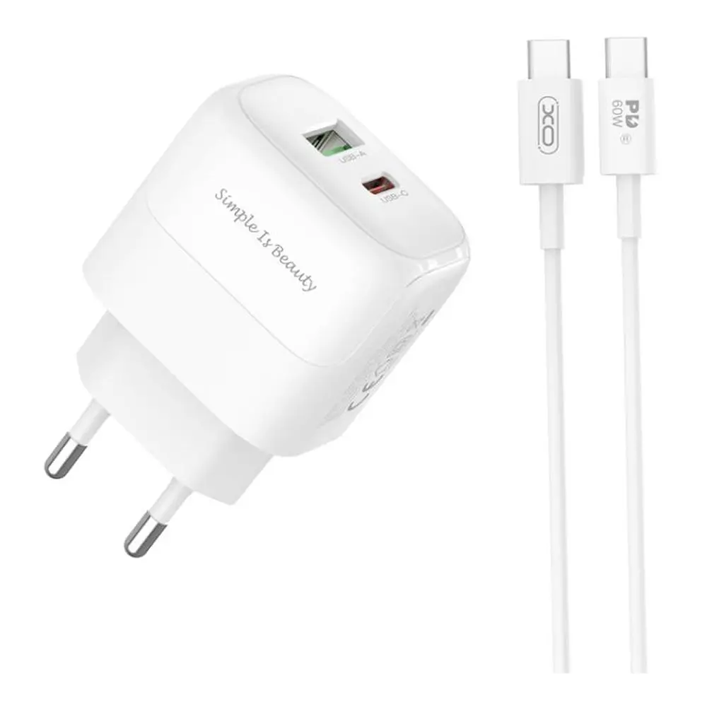 Мережевий зарядний пристрій XO L137 1USB-C/1USB PD/QC 20W Type-C to Type-C 1м White (37793_3664782) - фото 2