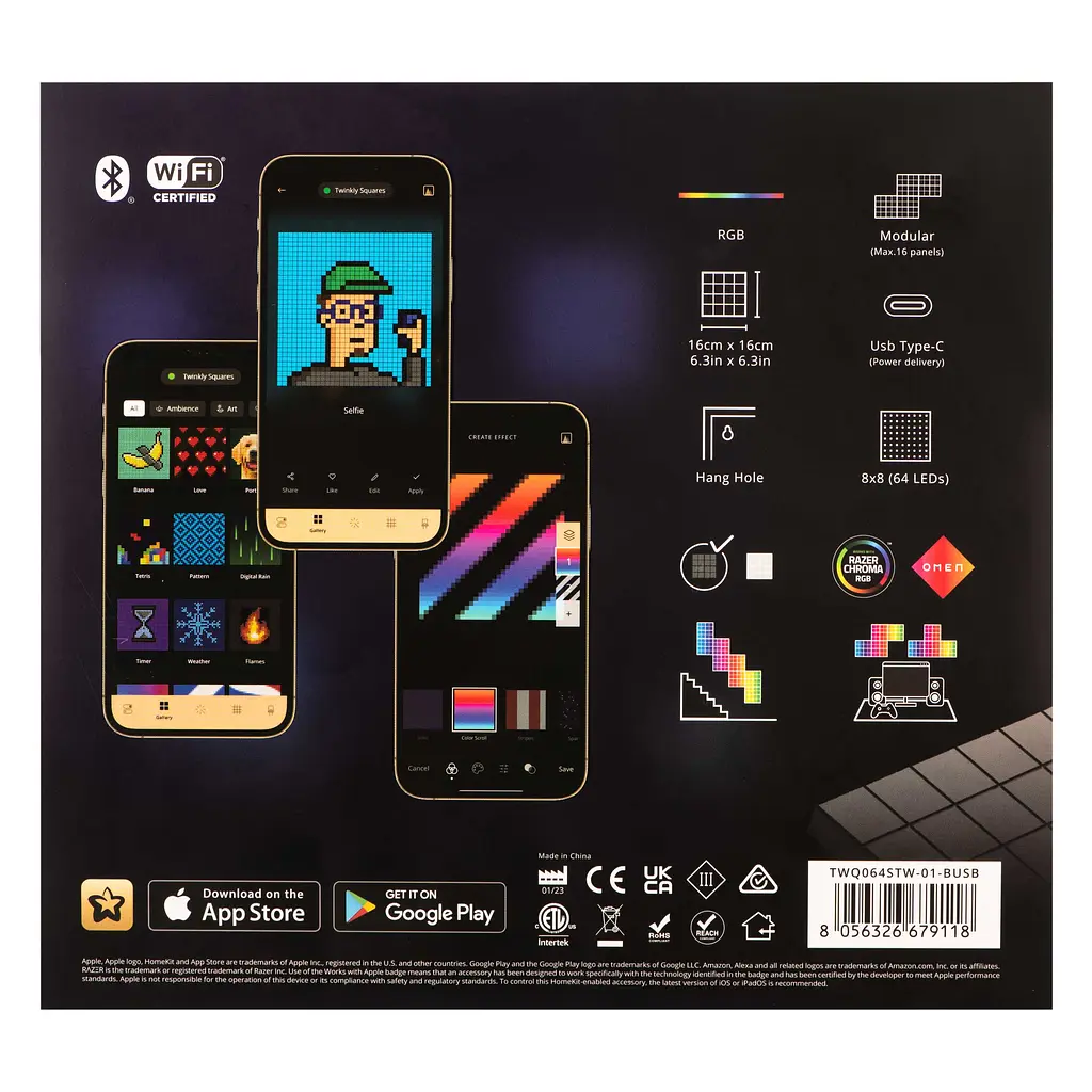 Twinkly Панель Smart LED Twinkly Squares 1 Starter RGB IP20 16х16см USB-C чорний без БЖ - фото 8