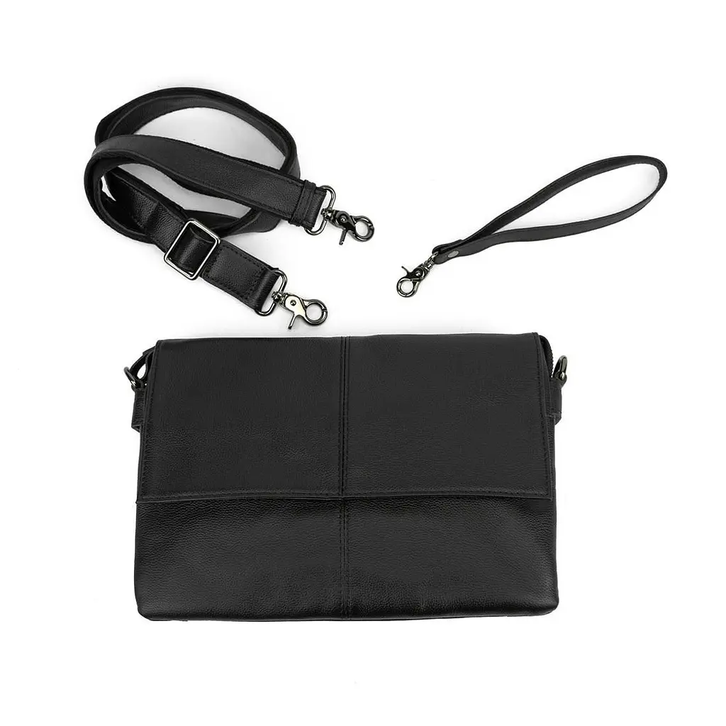 Шкіряна сумка через плече горизонтальна тонка Tiding Bag 82298A чорна - фото 6