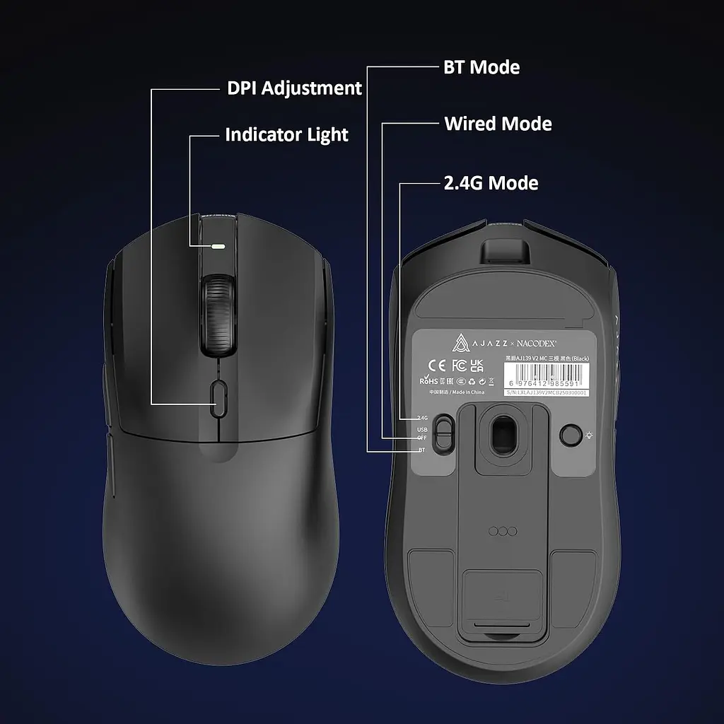 Мишка бездротова AJAZZ AJ139 V2 MC Миша комп'ютерна із зарядною док-станцією / 2.4G / Bluetooth / USB Black (19578) - фото 8