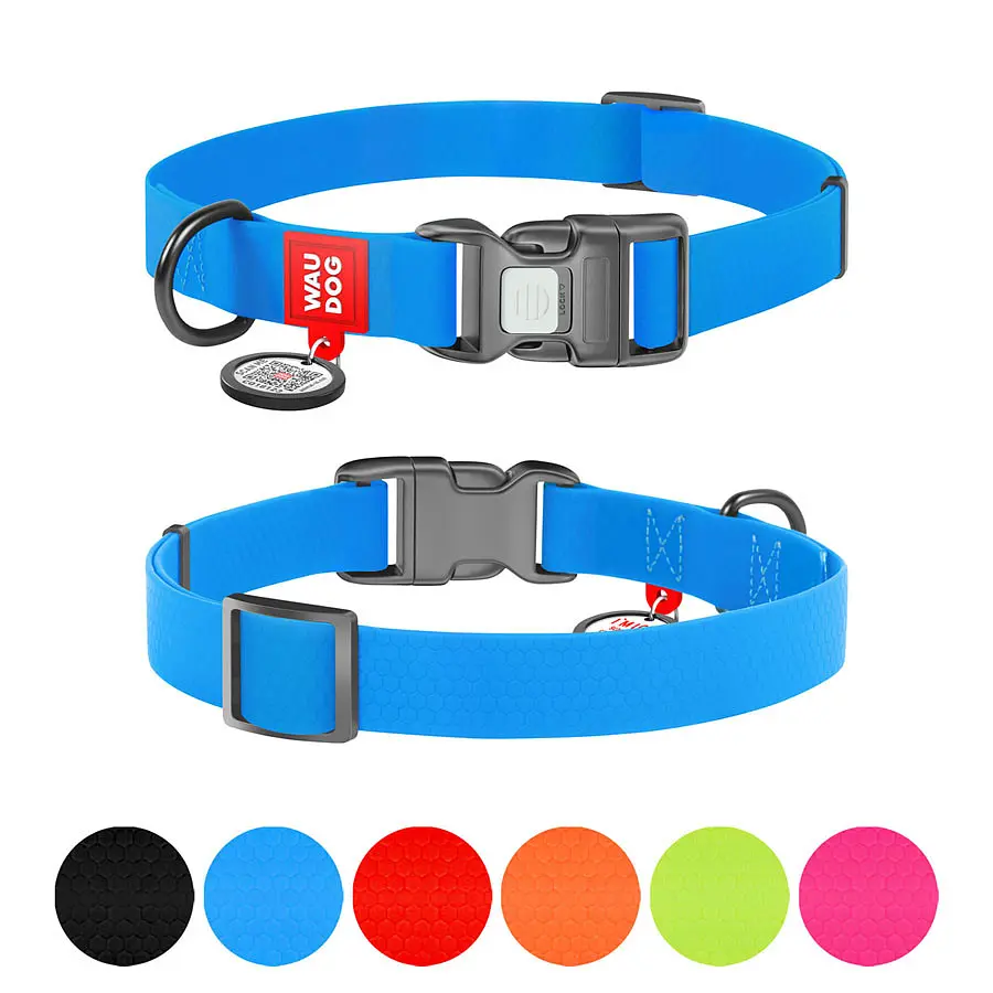 Ошейник для собак водостойкий Waudog Waterproof с QR-паспортом пластиковая пряжка-фастекс Ш 25 мм Д 38-58 см голубой - фото 2