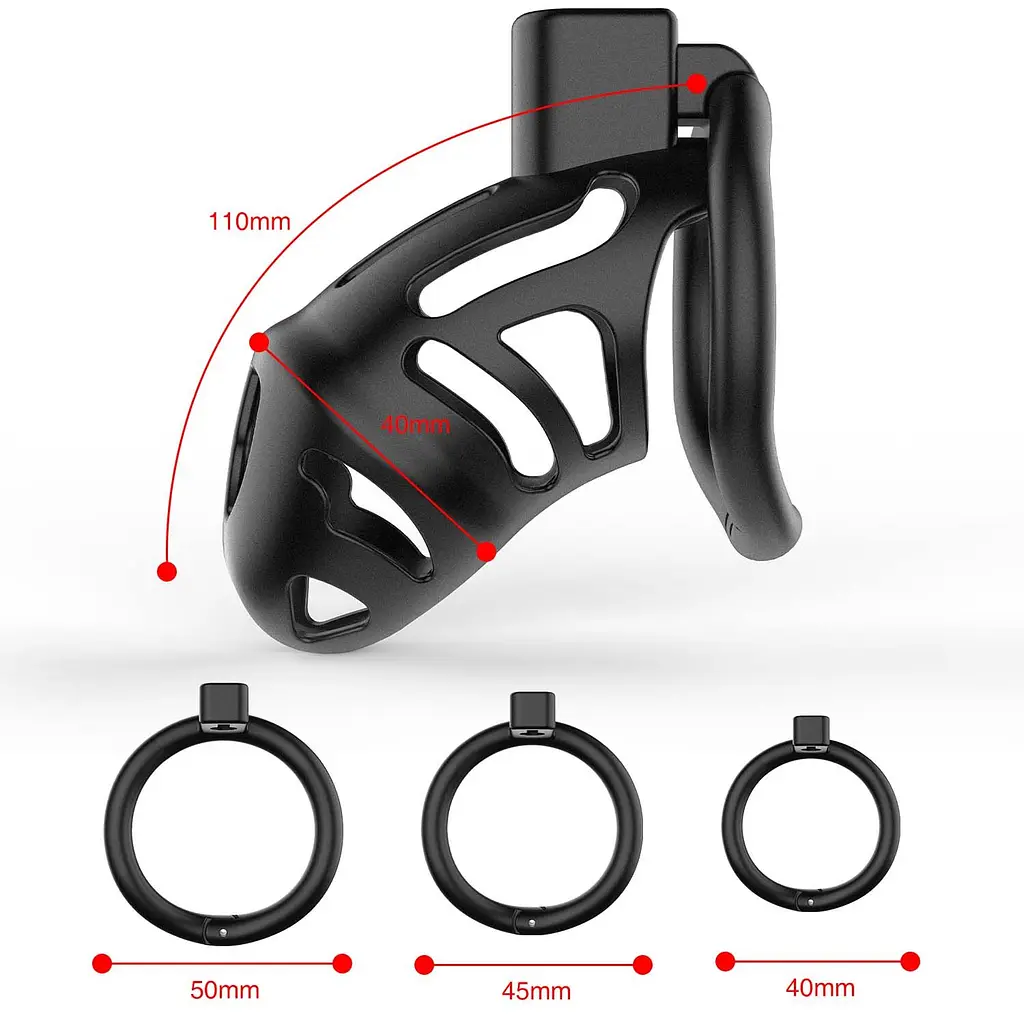 Клітка для пеніса LOCKINK SEVANDA Naja-Cobra Chastity Cage, чорна, 3 кільця різних розмірів - фото 6