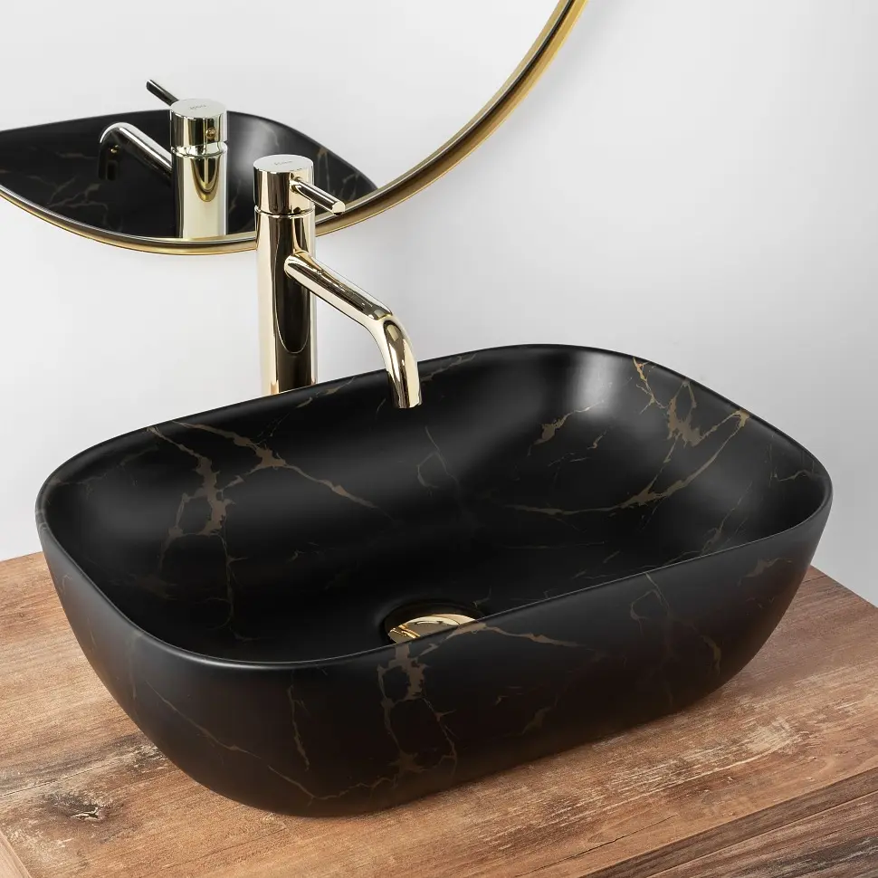 Умивальник Rea Belinda 33,5x46,5 black marble matt (REA-U8908), Матова - фото 2