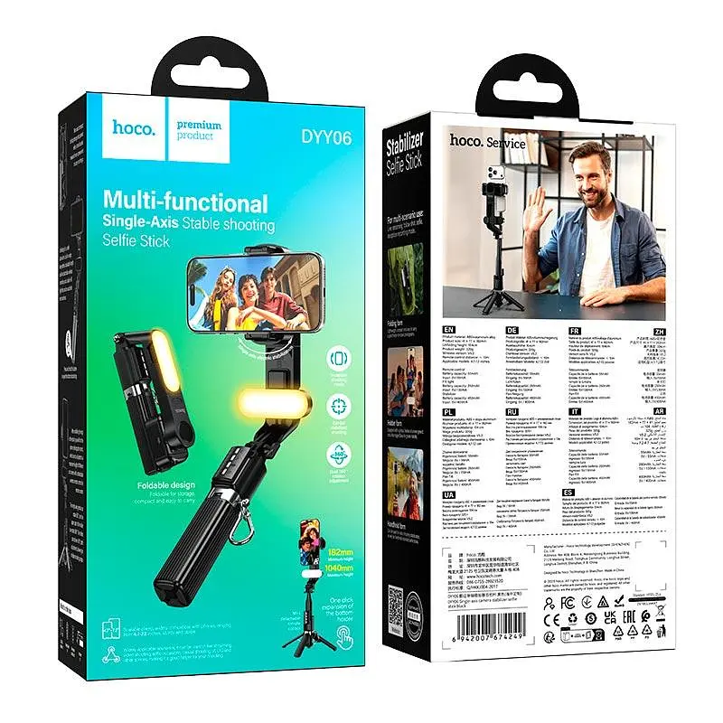 Монопод-трипод HOCO Single-axis camera stabilizer selfie stick DYY06 | BT5.2, 182-1040mm, 4.7/7.2 | - фото 2