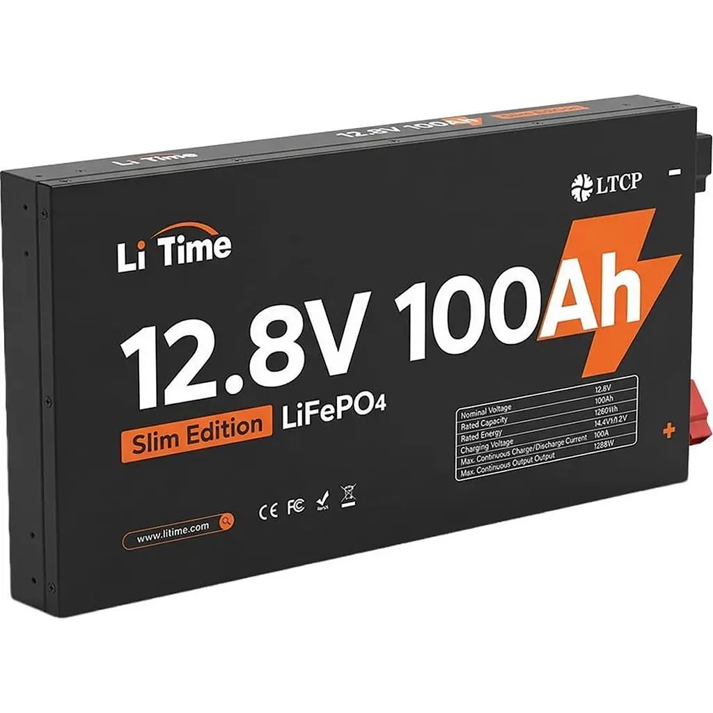 Акумулятор Li Time LiFePO4 12V (12.8V/100Ah/1280Wh) (L12V100-100-SLIM-LTCP-4) - фото 3