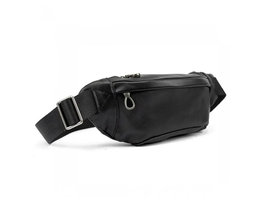 Сумка на пояс з телячої шкіри Tiding Bag t0010A чорний - фото 3