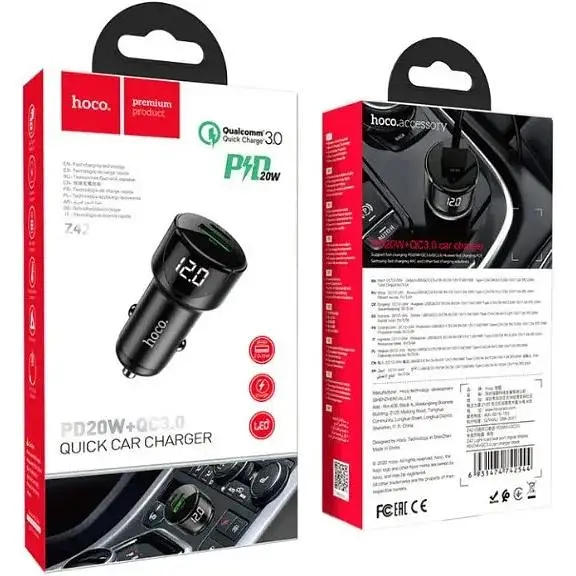 Автомобільний зарядний пристрій Hoco Z42 Display USB 20w Type-C 3.0A - фото 6