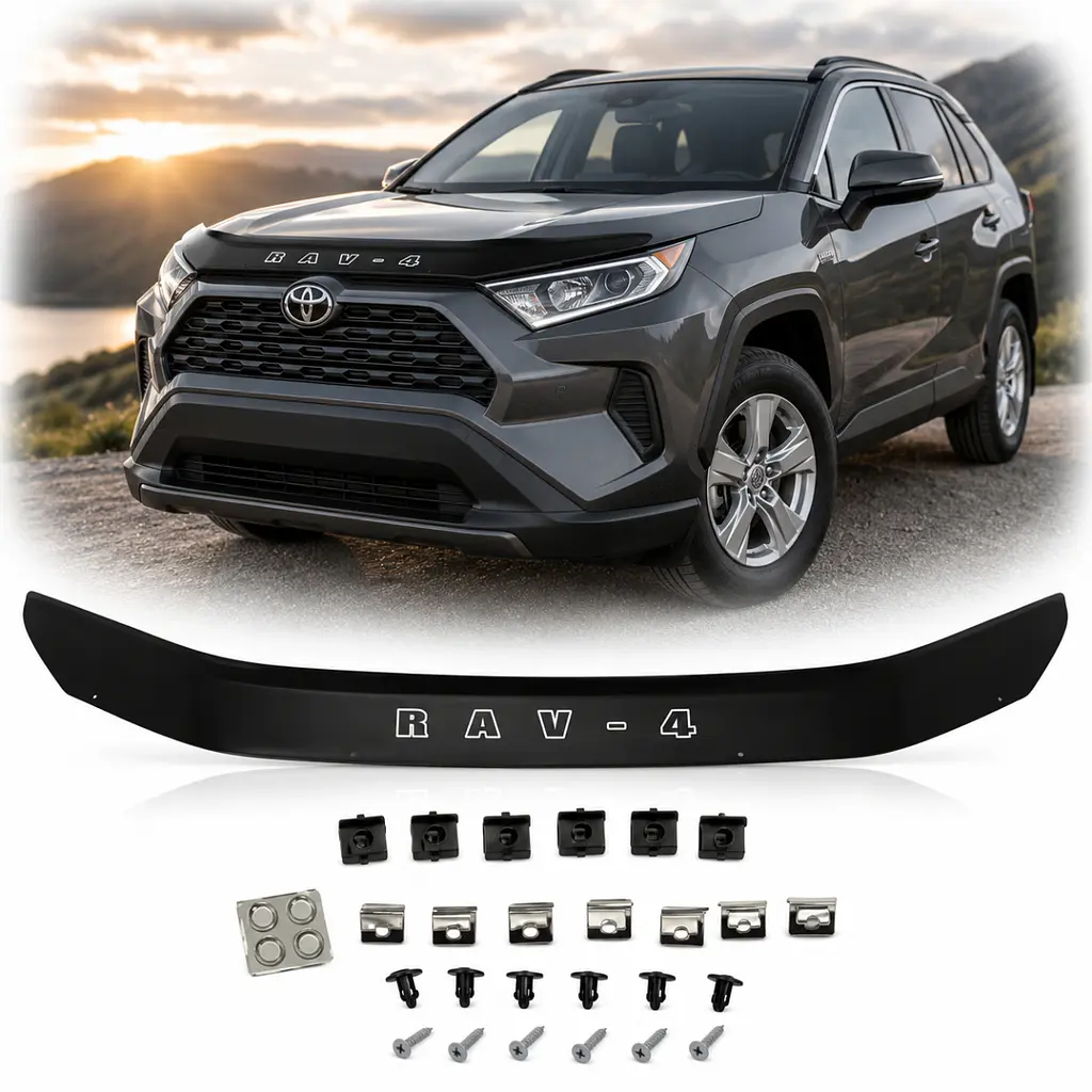 Дефлектор капоту мухобійка для Toyota RAV4 2019- Євро Кріплення (Vip Tuning)