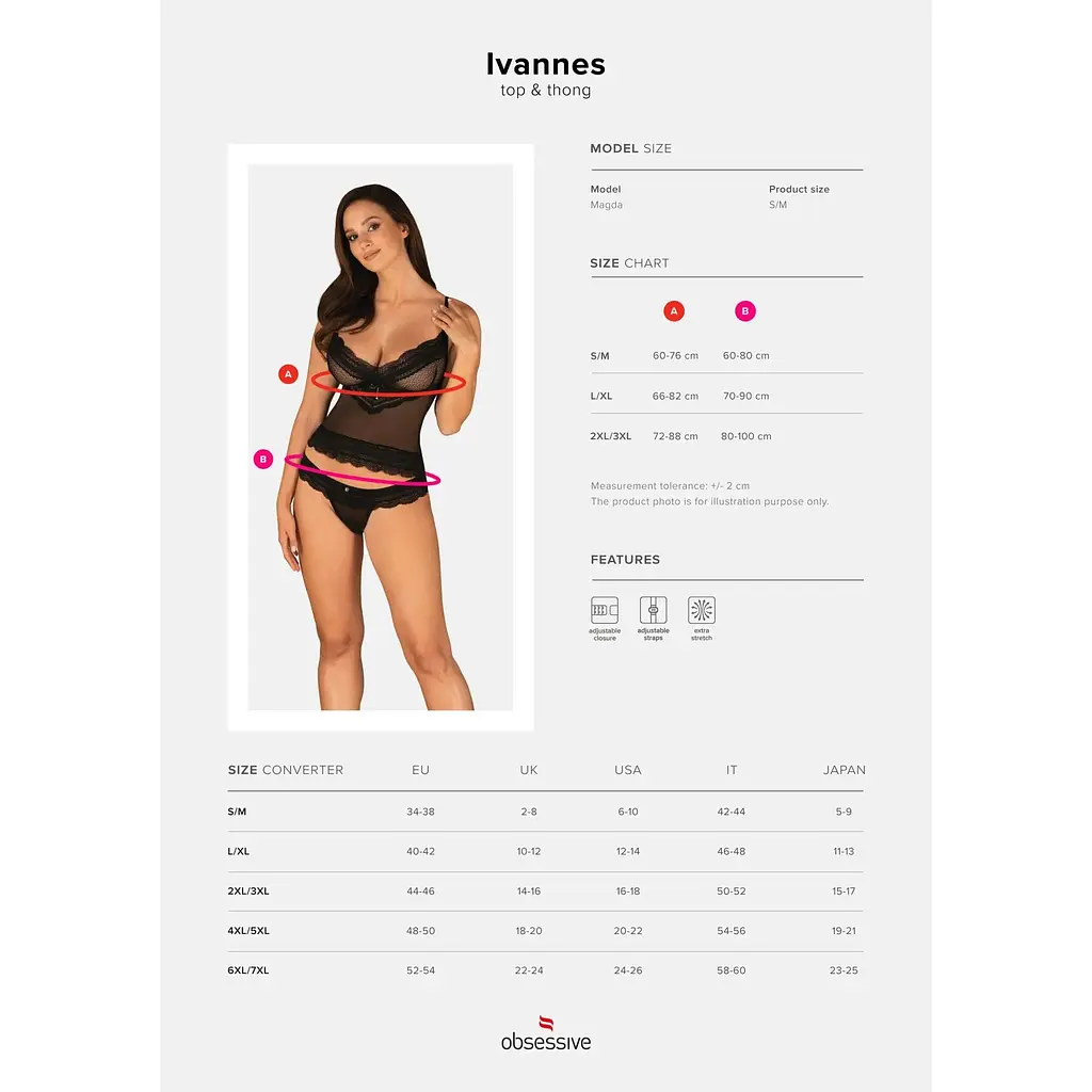 Напівпрозорий набір з прикрасами Obsessive Ivannes top & Thong L/XL, чорний, топ та танга - фото 7