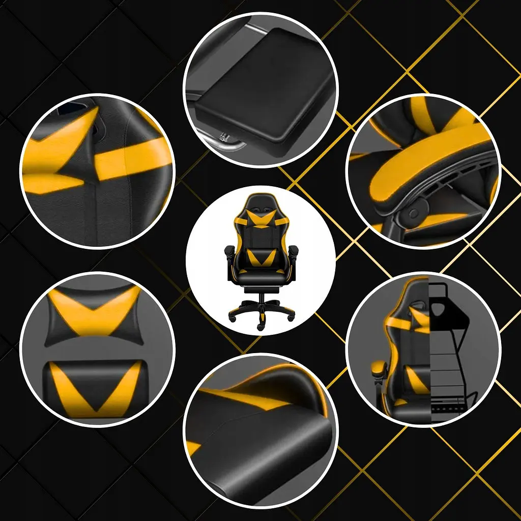 Кресло геймерское PLAYER с подставкой для ног и массажем Black/Yellow (100015) - фото 9