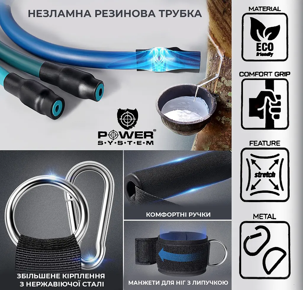 Набор трубчатых эспандеров (3шт.) Power system 11.34/15.88/22.68 кг fit0011660 - фото 8