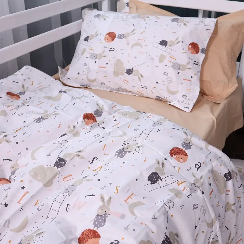 Простирадло MirSon Poplin Line Kids 06 Rabbit Alphabet 150х220 см темно-бежеве (2200009716850) - фото 5