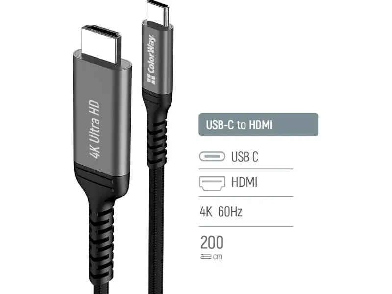 Кабель ColorWay USB-C to HDMI M 2 м 4K60Hz Black (CW-CBCHD077-BK) - фото 4