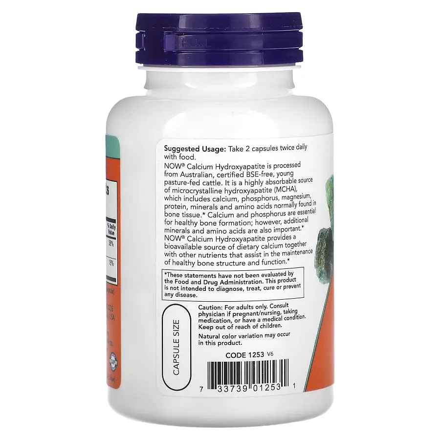 Вітаміни та мінерали NOW Calcium Hydroxyapatite Caps, 120 вегакапсул - фото 3
