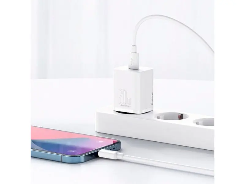 Мережевий зарядний пристрій BASEUS Super Si Quick Charger w/Type-C - Lightning Cable White (TZCCSUP-B02) - фото 4