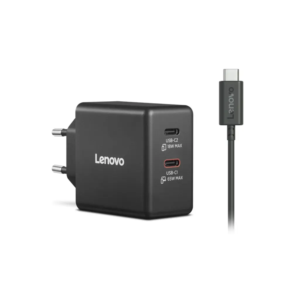 Блок живлення до ноутбуку Lenovo Dual USB-C 65W GaN Charger (40AW065BEU) - фото 2