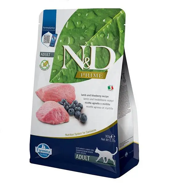 Сухий беззерновий корм Farmina N&D Prime Cat Lamb & Blueberry для дорослих котів (ягня, чорниця), 300 г