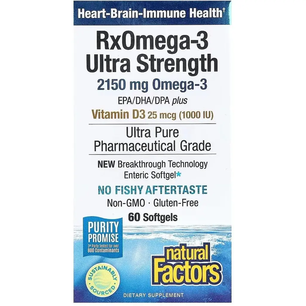 Омега-3 ультра Natural Factors RxOmega-3 Ultra Strength with Vitamin D3, 2150 мг 60 гелевых капсул - фото 2