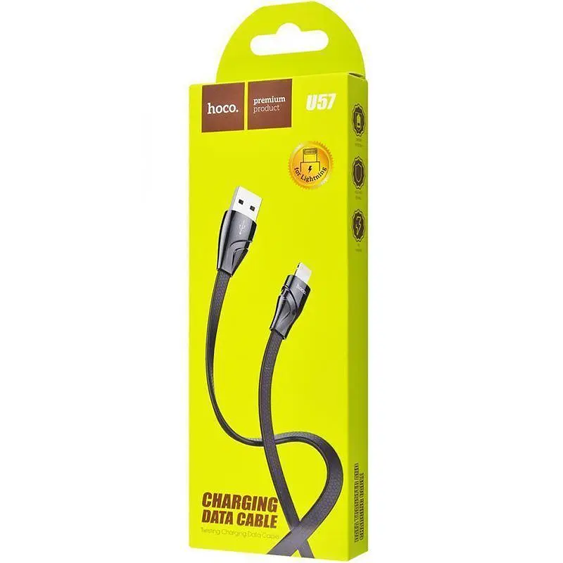 USB Cable Hoco U57 Twisting Lightning Black 1.2m - фото 2