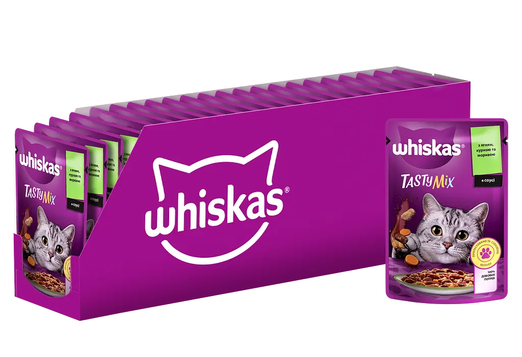 Влажный корм для кошек Whiskas TastyMix с ягненком, курицей и морковью 2.38 кг (28 шт. х 85 г) - фото 3