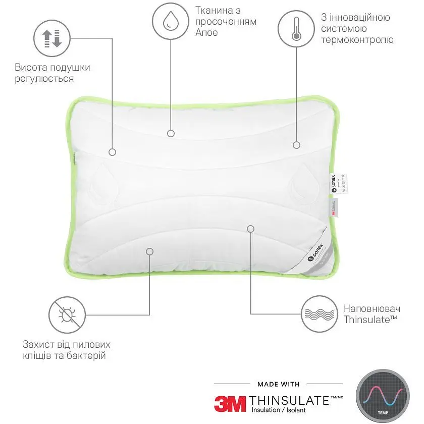 Подушка Sonex Aloe Vera з тінсулейтом 50x70 см (SO102041) - фото 2