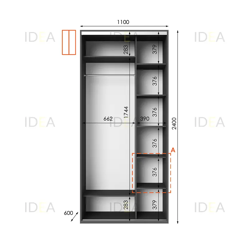Шафа-купе Idea серія 1 110 x 60 x 240 см Антрацит Дзеркало - фото 2