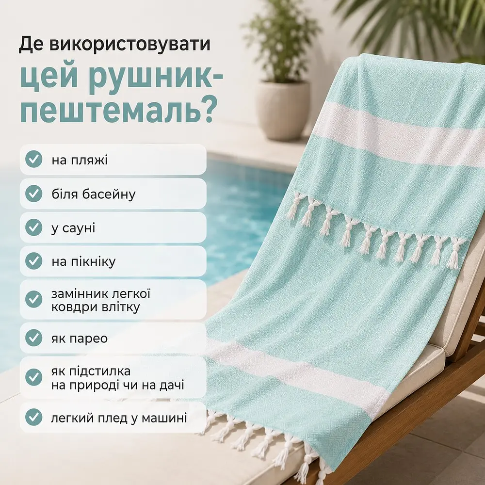 Рушник пештемаль Turkey Towel 100х180 см легкий великий для пляжу басейну бані сауни підстилка на дачу пікнік природу відпустку море ромб бірюза - фото 3