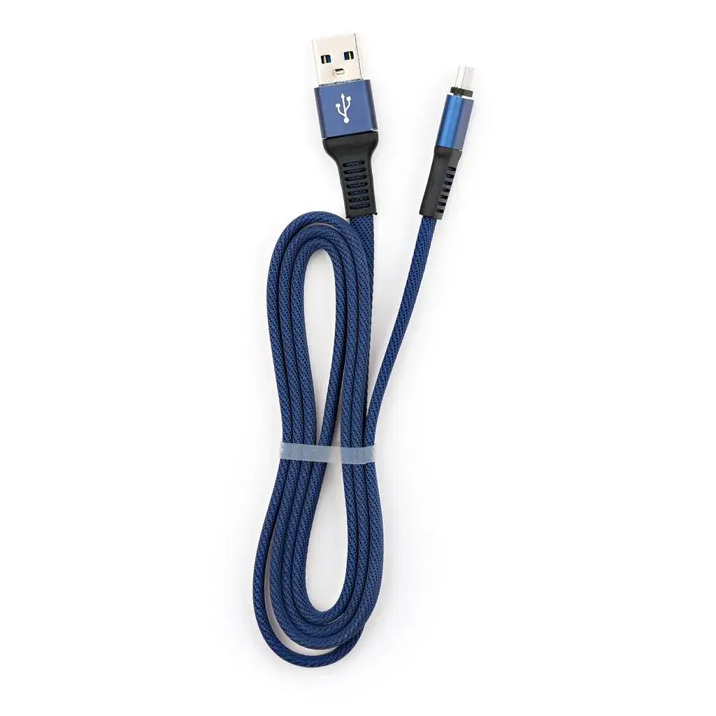 Дата кабель USB 2.0 AM to Micro 5P 1m flat nylon blue Vinga (VCPDCMFNB1B) - фото 5