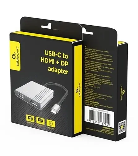 Хаб USB A-CM-HDMIFDPF-01, Black, Type-C 3.2 - HDMI 4K 60 Гц / DP 4K 60 Гц, кабель 18 см Gembird teh0027602 - фото 6