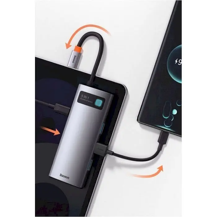 USB-хаб Baseus Metal Gleam Series 5-in-1 Multifunctional Type-C Hub Space Gray (CAHUB-CX0G) [72630] - фото 9