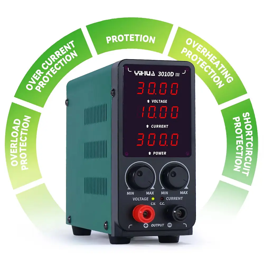 Лабораторний блок живлення Yihua 3010D-III Імпульсний / 30V / 10A / 300W, цифрова індикація напруги, струму та потужності, V/A/W (19466) - фото 3