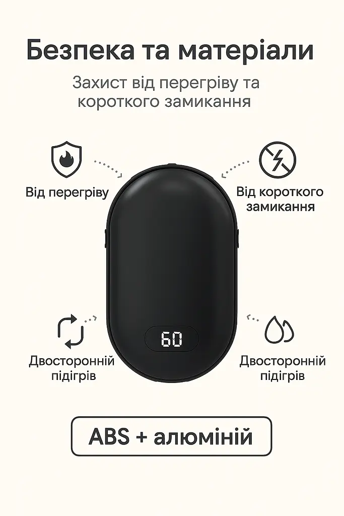 Грілка-павербанк 2 в 1 N22 3000 — компактна акумуляторна грілка з підігрівом 45/55/65°C та роботою до 5 годин Чорний - фото 10