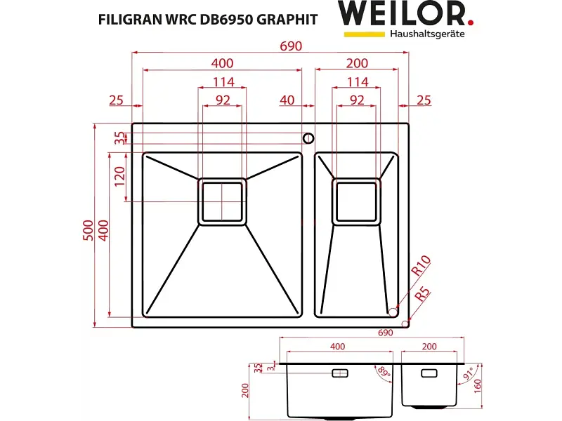 Кухонна мийка Weilor Filigran WRC DB6950 Graphite - фото 5