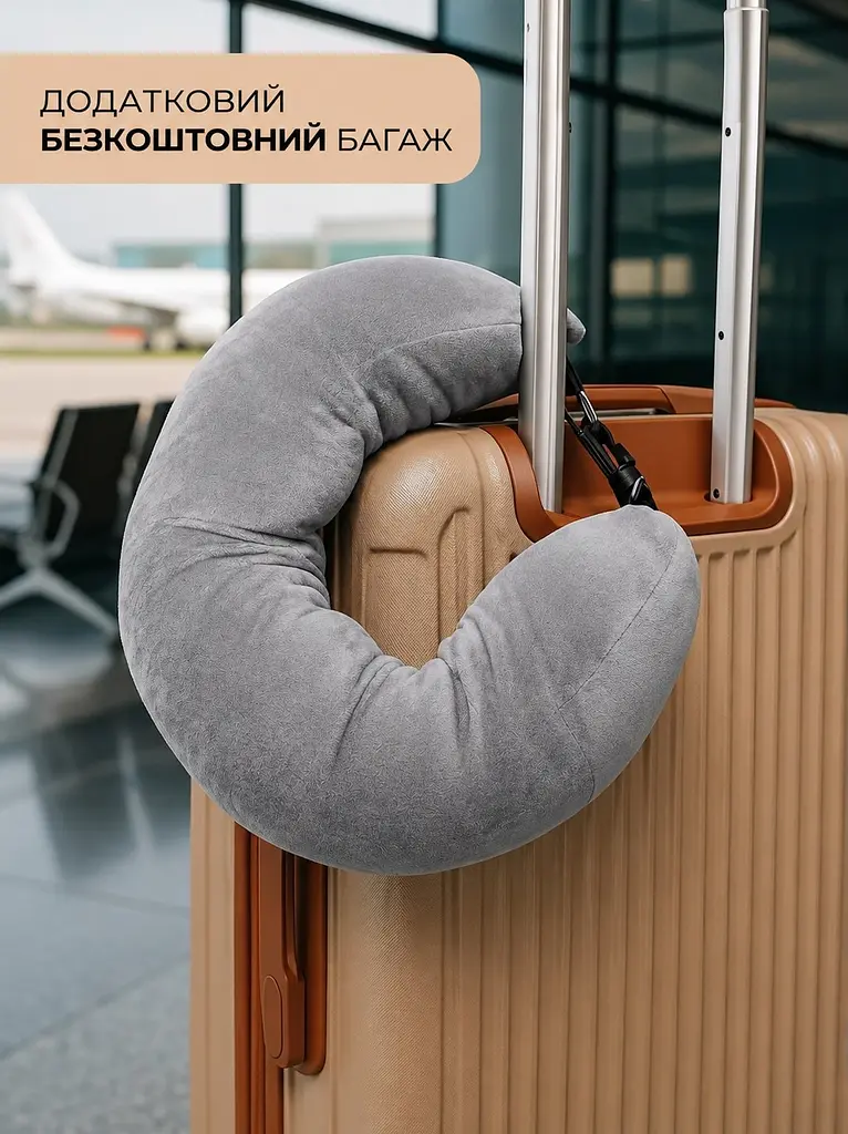 Подушка-чохол для ручної поклажі в літак Travel Pillow Bag 79×18 см, з ремінцями сіра - фото 2