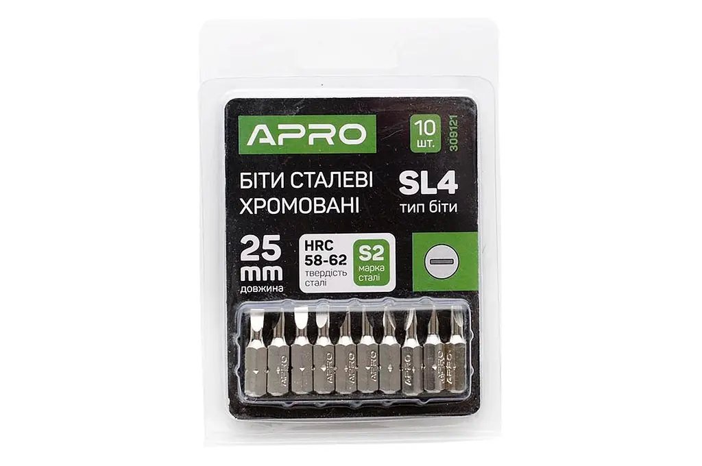 Бита отверточная APRO прямая насадка SL4 x 25 мм хром в упаковке 10 шт. - фото 4