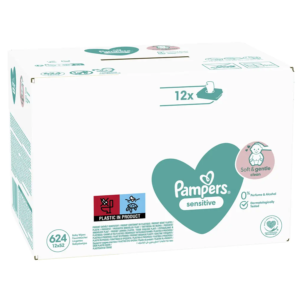 Уценка. Набор детских влажных салфеток Pampers Sensitive 624 шт. (12 уп. по 52 шт.) - фото 3