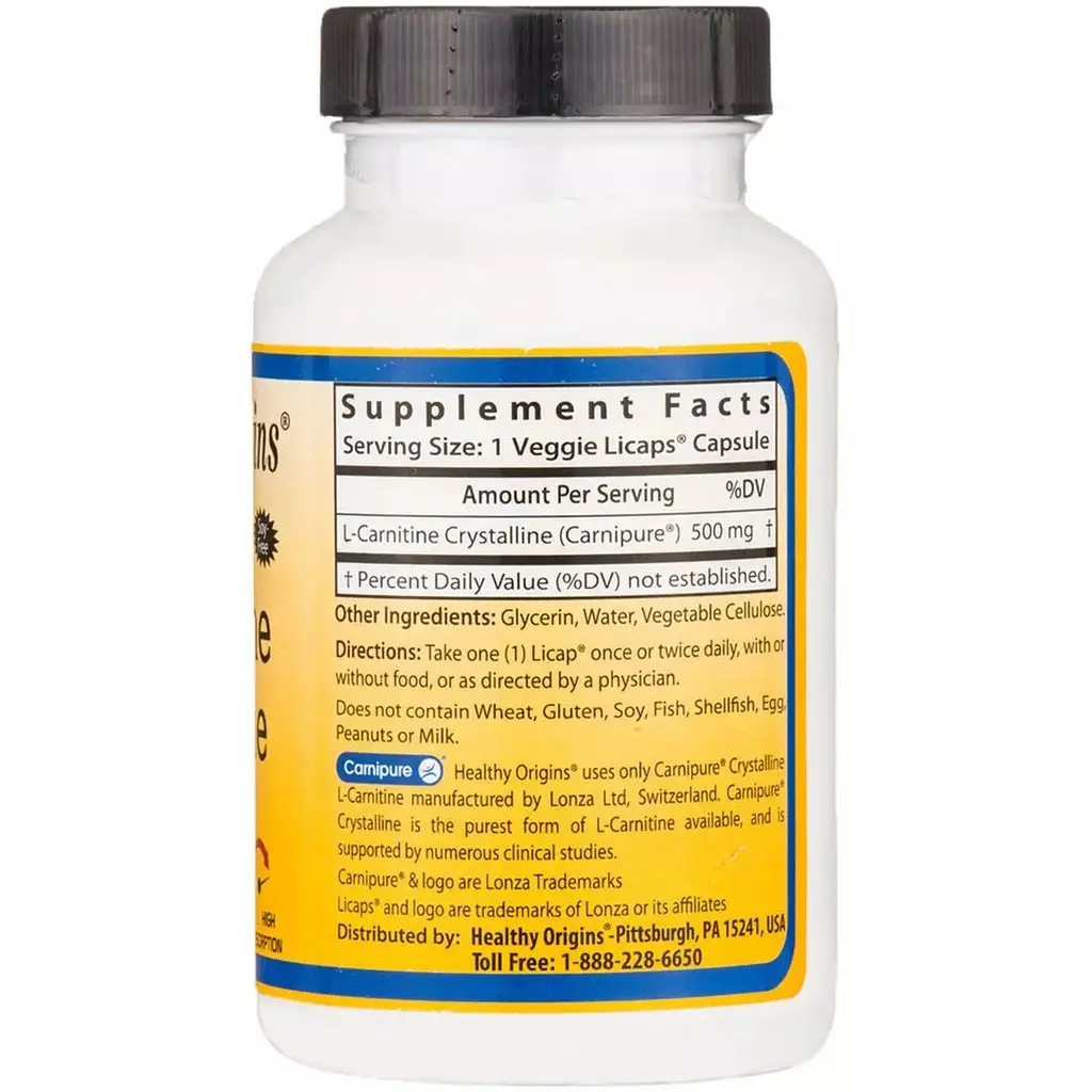 L-Карнітин Healthy Origins L-Carnitine Crystalline 500 мг 90 капсул - фото 2